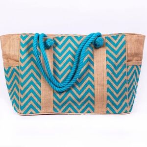 Blue & Tan Chevron Tote With Rope Handles